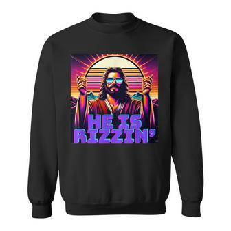 He Is Rizzin' Modern Faith-Inspired Graphic Sweatshirt - Seseable