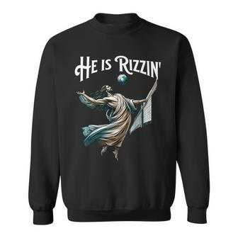 He Is Rizzin Jesus Playing Volleyball Sports Rizz Sweatshirt - Monsterry