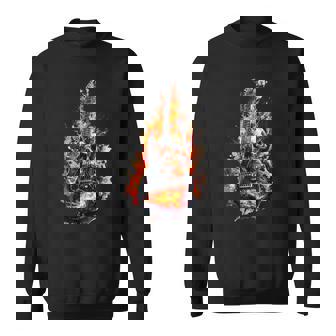 Rock On Guitar Neck Rock & Roll Guitar Skeleton Skull Fire Sweatshirt - Thegiftio