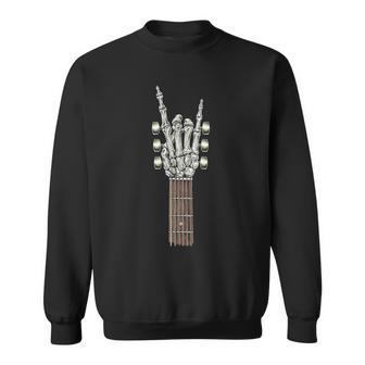 Rock On Guitar Neck With A Sweet Rock & Roll Skeleton Hand Sweatshirt - Seseable