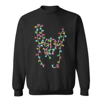 Rock On Hand Christmas Lights Pajamas Ugly Xmas Sweater Sweatshirt - Thegiftio UK