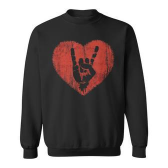 Rock Music Lover Vintage Heart Rock Hand Sweatshirt - Monsterry DE