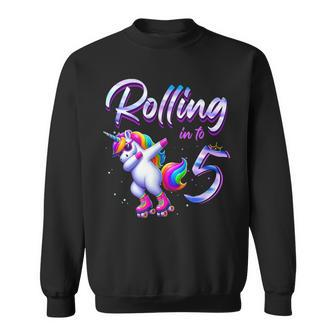 Rolling Into 5 Roller Skating Unicorn 5Th Birthday Party Sweatshirt | Mazezy