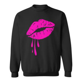 Rosa Lippen Kuss 80er Jahre Lippenstift Make-Up Liebhaber Sweatshirt - Seseable