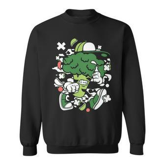 Running Broccoli Cartoon Character Sweatshirt | Mazezy