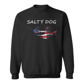 Salty Dog American Flag Marlin Skeletons Fisherman Sweatshirt - Monsterry