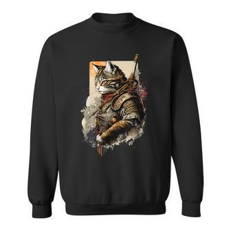 Samurai Cat In Uniform Portrait Painting Samurai Cat Sweatshirt - Thegiftio UK