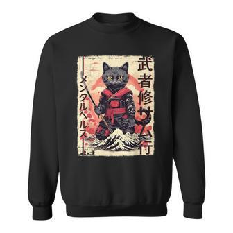 Samurai Cat Warrior Japanese Ninja Kitty Kawaii Sweatshirt - Seseable
