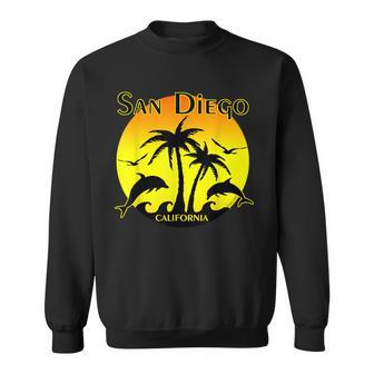 San Diego Palm Trees Dolphins Waves Seagulls T Sweatshirt - Monsterry CA