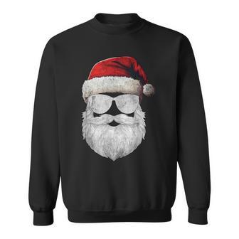 Santa Claus Face Sunglasses Beard & Christmas Hat Xmas Sweatshirt | Mazezy