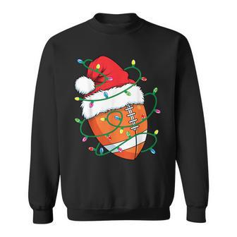 Santa Football Sports Ball Boys Christmas Xmas Lights Sweatshirt | Mazezy