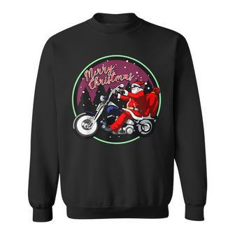 Santa On Motorcycle Merry Christmas Men Biker Rider Xmas Sweatshirt - Monsterry