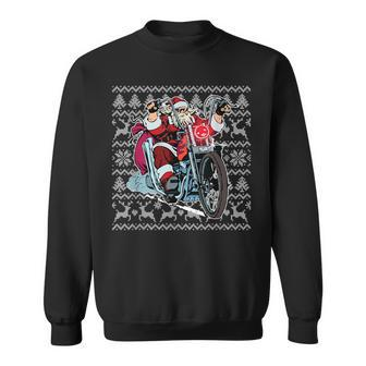 Santa On Motorcycle Ugly Christmas Sweater Sweatshirt - Monsterry CA