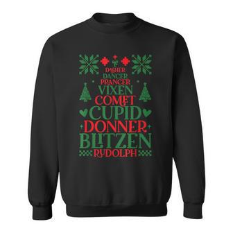 Santa's Reindeer Name Rudolph Family Ugly Christmas Sweater Sweatshirt - Seseable