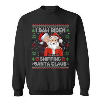 I Saw Biden Sniffing Santa Claus Biden Ugly Xmas Sweatshirt - Seseable