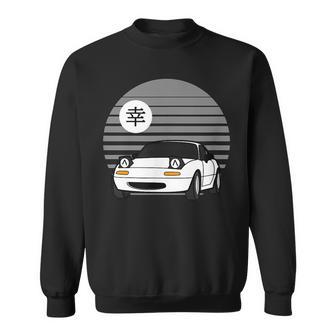 Schwarzes Sweatshirt mit japanischem Sonnenuntergang und Sportwagen - Seseable