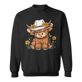 Scottish Cute Highland Cow Cattle Hairy Cow Flowers Women Sweatshirt - Seseable