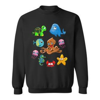 Sea Animals Whale Octopus Starfish Crab For Toddlers Sweatshirt - Monsterry