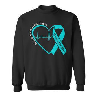 Sexual Assault Awareness Month Heart Teal Ribbon Support Sweatshirt | Mazezy