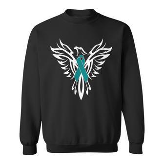 Sexual Assault Awareness Teal Ribbon Phoenix Sweatshirt - Monsterry