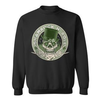 Shamrock And Roll Rock And Roll Saint Patrick's Day Skull Sweatshirt - Monsterry