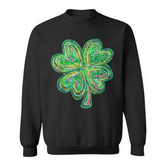Shamrock Sequins Effect Clover Happy St Patrick's Day Womens Sweatshirt | Mazezy CA