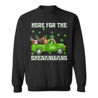 Here For The Shenanigans Leprechaun Goat St Patrick's Day Sweatshirt - Monsterry