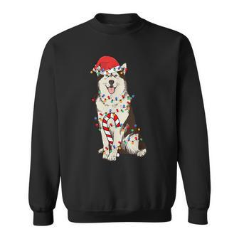 Siberian Husky Santa Christmas Lights Dog Lover Xmas Pajama Sweatshirt - Thegiftio UK