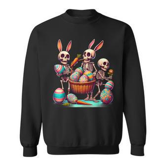 Skeleton Bunny Basket Hippie Eggs Rabbit Carrot Easter Day Sweatshirt - Seseable