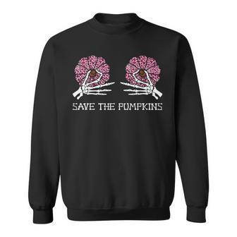 Skeleton Hand Boobs Breast Cancer Save The Pumpkins Leopard Sweatshirt - Monsterry AU
