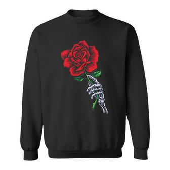 Skeleton Hand Holding Rose Aesthetic Red Flower Sweatshirt - Seseable