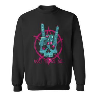 Skeleton Skull Rock Hand Rock And Roll Punk Pentagram Sweatshirt - Monsterry UK