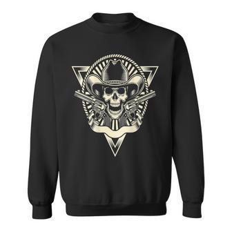 Skull Motorcycle Biker Cowboy Hat Outlaw Guns Sweatshirt - Monsterry