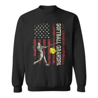 Softball Grandpa Us Flag Dad Patriotic Fathers Day Sweatshirt - Monsterry