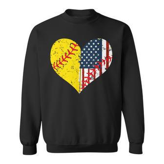 Softball Heart American Flag 4Th Of July Sweatshirt - Monsterry UK