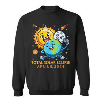 Solar Eclipse April 8 2024 Cute Earth Sun Moon Selfie Space Sweatshirt - Seseable