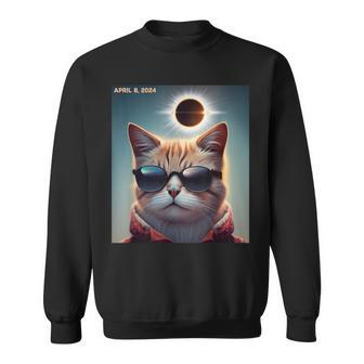 Solar Eclipse Cat 2024 April 8 Solar Eclipse Glasses Sweatshirt - Monsterry UK