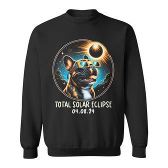 Solar Eclipse French Bulldog Wearing Glasses April 8 2024 Sweatshirt - Seseable