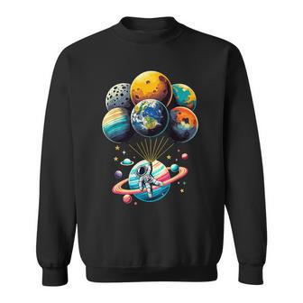 Solar System Astronaut Holding Planet Balloons Space Sweatshirt | Mazezy