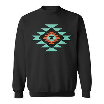 Southwestern Santa Fe Indian Teal Pattern Sweatshirt - Monsterry