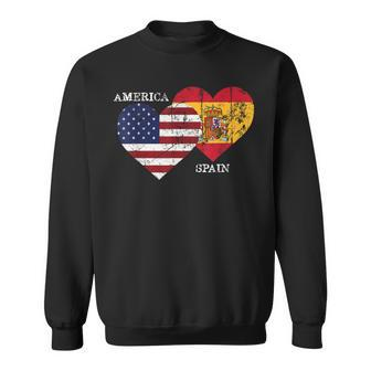 Spain Usa Flag Heart T For Spanish Americans Sweatshirt - Monsterry