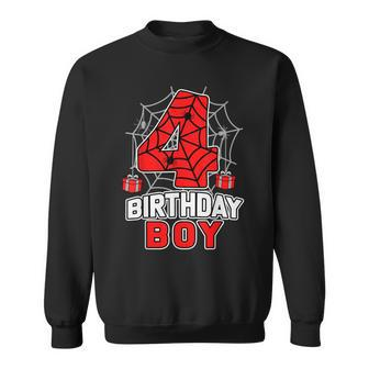 Spider 4Th Birthday Boy Spider Theme Birthday Boy 4 Year Sweatshirt | Mazezy