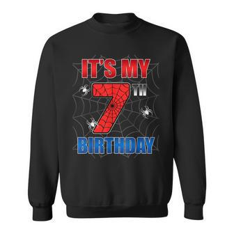 Spider Web Seven 7 Years Old It's My 7Th Birthday Boy Party Sweatshirt - Monsterry CA