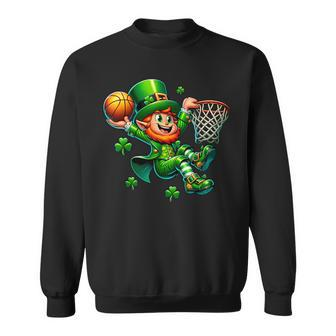 St Patrick's Day Basketball Irish Leprechaun Slam Dunk Sweatshirt - Seseable