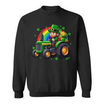 St Patrick's Day Cute Man Driving Tractor Shamrocks Rainbow Sweatshirt | Mazezy