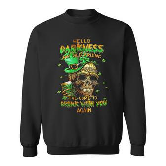 St Patrick's Day Skull Hello Darkness My Old Friend Sweatshirt | Mazezy