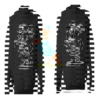 Standing Dachshund Wiener Dog Swinging Golf Club Sweatshirt - Seseable