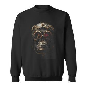 Steampunk Skull With Aviator Cap Gears Clockwork And Goggles Sweatshirt - Monsterry
