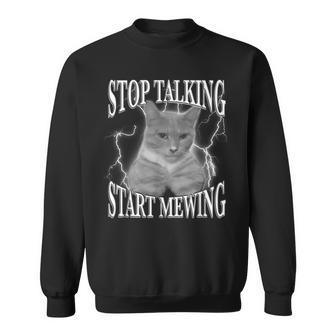 Stop Talking Start Mewing Looksmaxing Meme Cat Trendy Sweatshirt - Seseable