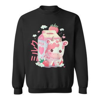 Strawberry Milk Milkshake Cow Carton Cute Kawaii Japanese Sweatshirt - Seseable
